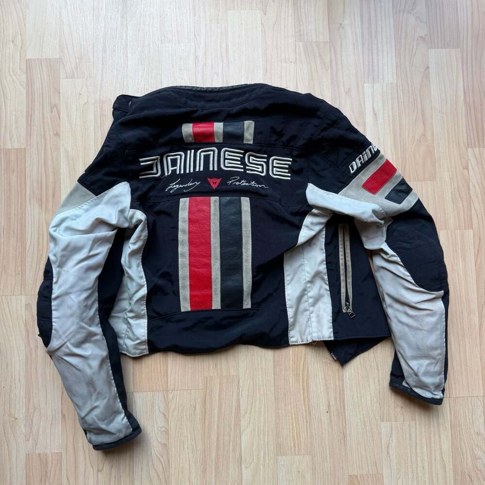 Dainese Y2K Vintage Motorcycle Jacket Black White Red Leather Italian EU 40
